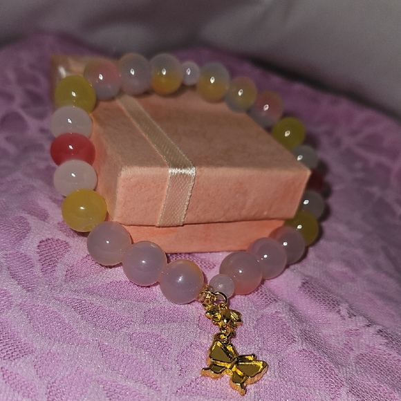 Handmade Jewelry - Elegant Multicolor Glass Beaded Bracelet with Gold Charms